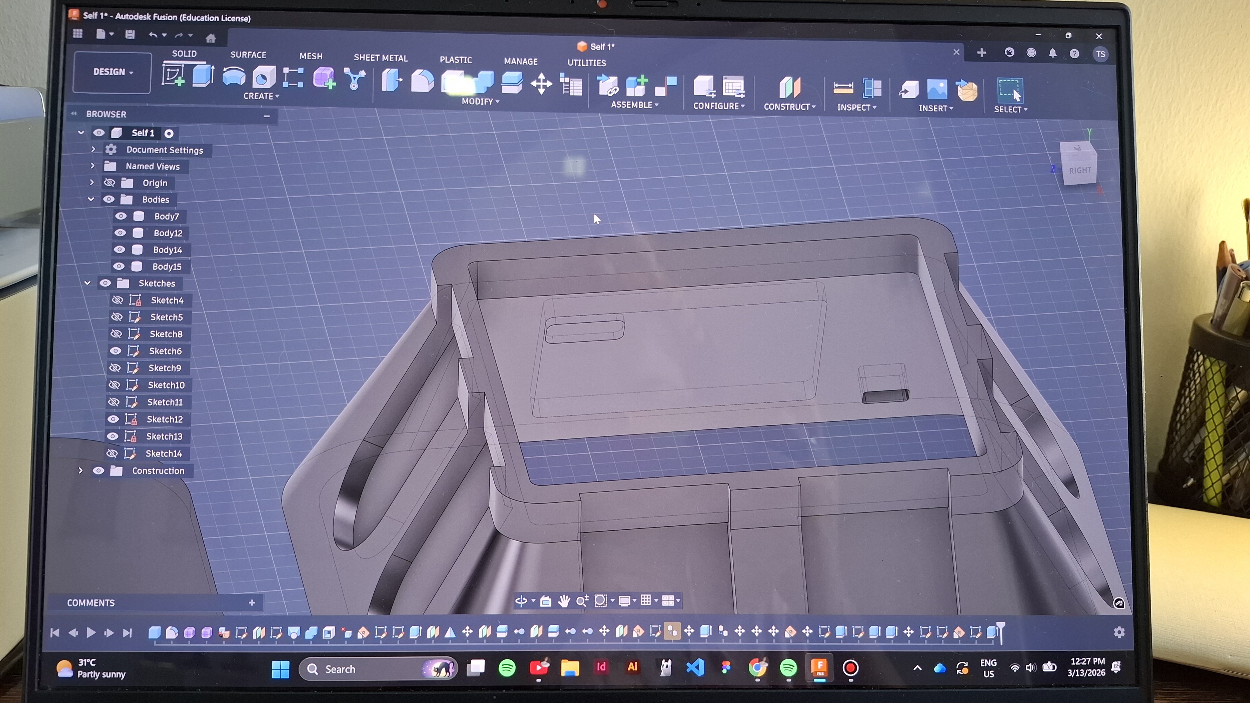 First 3D-printed enclosure in hand after support removal