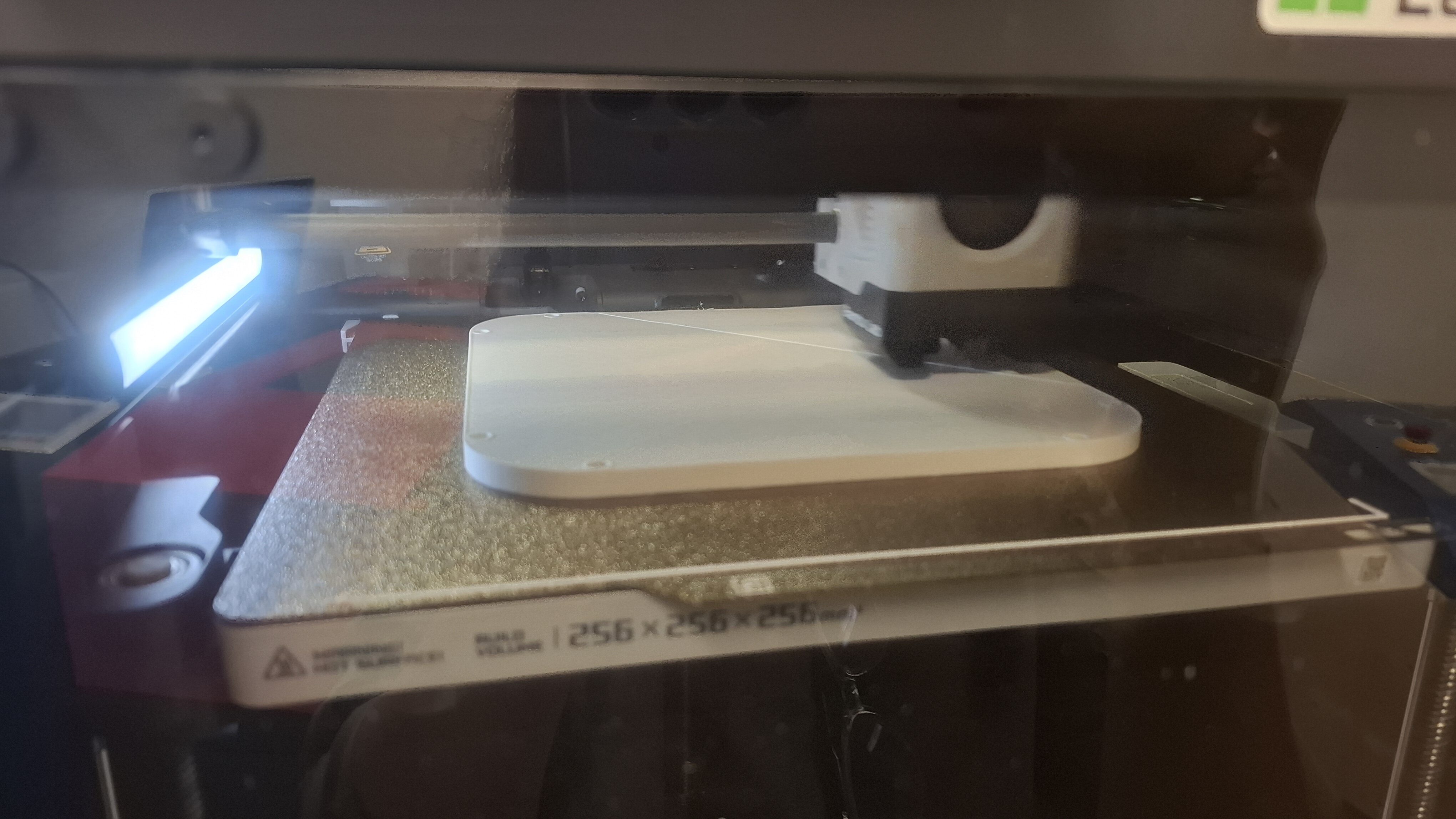 First 3D print on the workshop bed with tree-branch supports