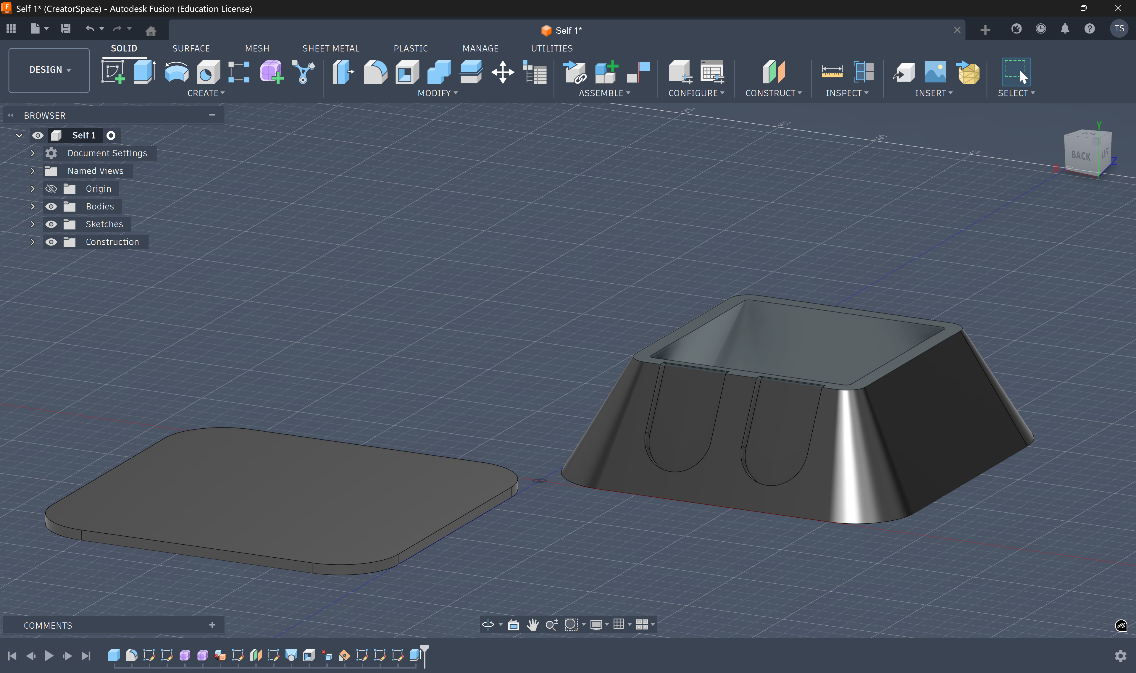 Work-in-progress 3D model of enclosure in Fusion 360